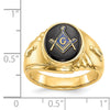 14k Men's Polished and Textured with Oval Onyx Masonic Ring