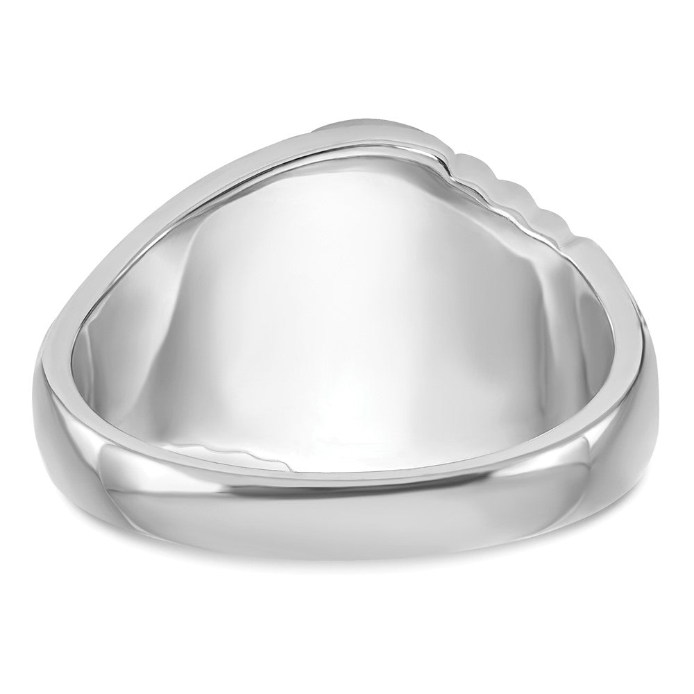 14k White Gold Men's Polished and Textured with Imitation Blue Spinel Masonic Ring