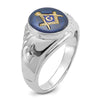 14k White Gold Men's Polished and Textured with Imitation Blue Spinel Masonic Ring