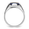 14k White Gold Men's Polished, Antiqued and Grooved with Imitation Blue Spinel Masonic Ring