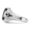 14k White Gold Men's Polished, Antiqued and Grooved with Imitation Blue Spinel Masonic Ring