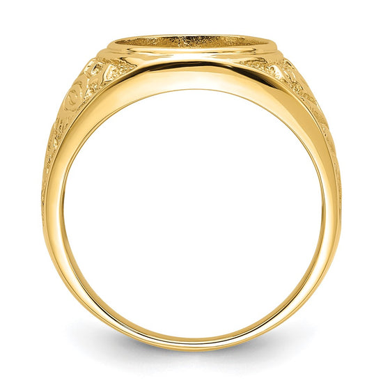 14k Men's Polished and Textured 14x12mm Oval Masonic Men's Mounting