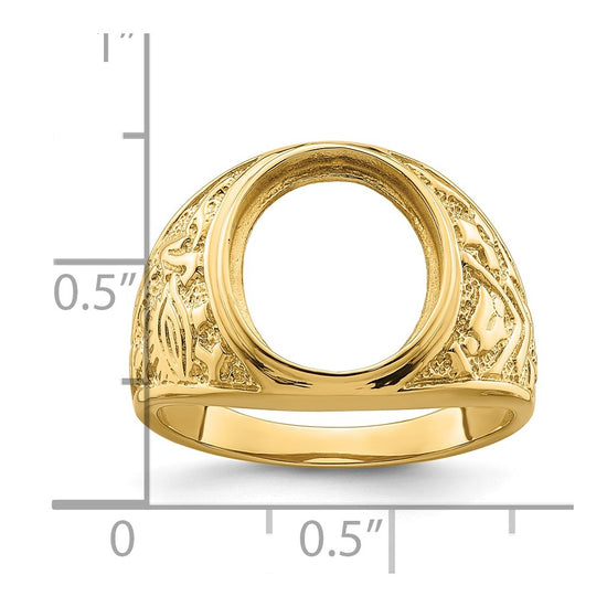 14k Men's Polished and Textured 14x12mm Oval Masonic Men's Mounting