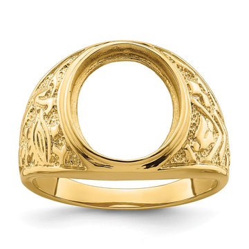14k Men's Polished and Textured 14x12mm Oval Masonic Men's Mounting