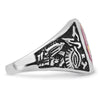 14k White Gold Men's Polished, Antiqued and Textured with Lab Created Ruby Masonic Ring