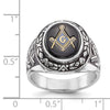 14k White Gold Men's Polished, Antiqued and Textured with Oval Onyx Masonic Ring