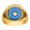 14k Men's Polished and Textured with Black Enamel and Imitation Blue Spinel Masonic Ring