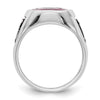 14k White Gold Men's Polished and Textured with Black Enamel and Lab Created Ruby Masonic Ring
