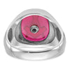14k White Gold Men's Polished and Textured with Black Enamel and Lab Created Ruby Masonic Ring
