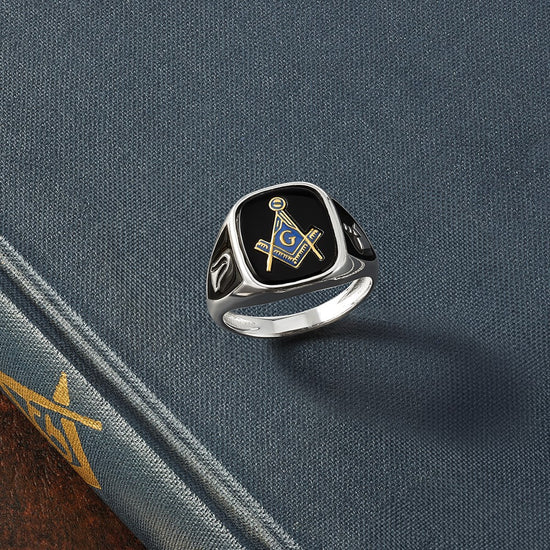 14k White Gold Men's Polished and Textured Masonic Ring Mounting