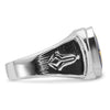 14k White Gold Polished and Textured with Black Enamel and Imitation Blue Spinel Masonic Ring