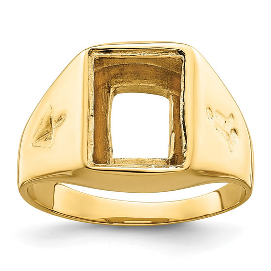 14k Men's Polished and Grooved Masonic Ring Mounting