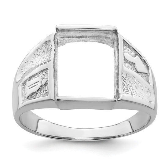 14k White Gold Men's Polished and Textured Masonic Ring Mounting