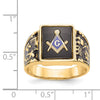 14k Men's Polished and Textured with Black Enamel and Onyx Masonic Ring