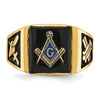 14k Men's Polished and Textured with Black Enamel & Onyx Masonic Ring