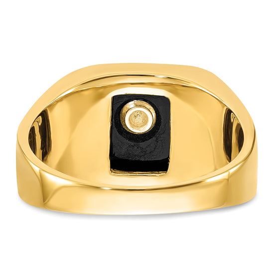 14k Men's Polished and Textured with Black Enamel & Onyx Masonic Ring