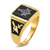 14k Men's Polished and Textured with Black Enamel & Onyx Masonic Ring