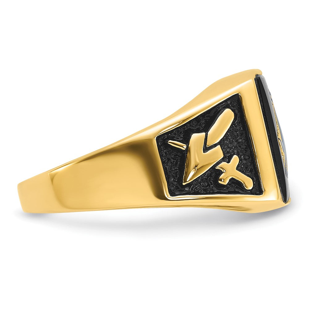 14k Men's Polished and Textured with Black Enamel & Onyx Masonic Ring
