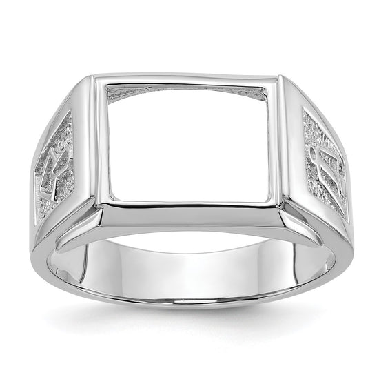 14k White Gold Men's Polished and Textured Masonic Ring Mounting