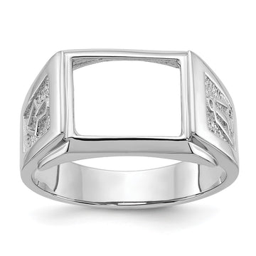 14k White Gold Men's Polished and Textured Masonic Ring Mounting