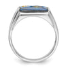 14k White Gold Men's Polished and Textured with Black Enamel, Diamond and Imitation Blue Spinel Masonic Ring