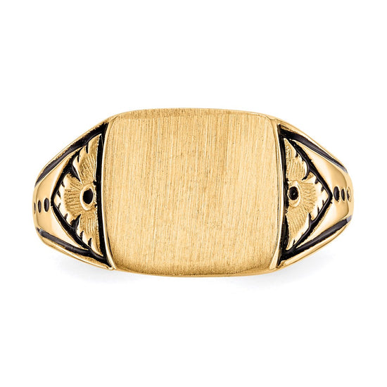 Gold Polished Antiqued Signet Ring