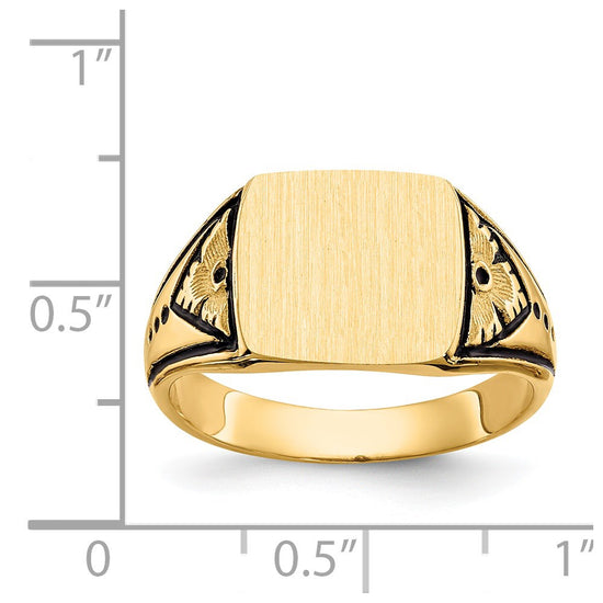 Gold Polished Antiqued Signet Ring