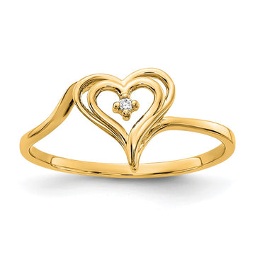 14k Polished AA Diamond Heart Ring