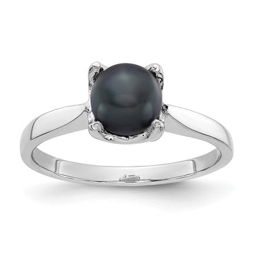 14k White Gold 6mm Black Freshwater Cultured Pearl Ring