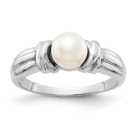 14k White Gold 6mm White Freshwater Cultured Pearl Ring