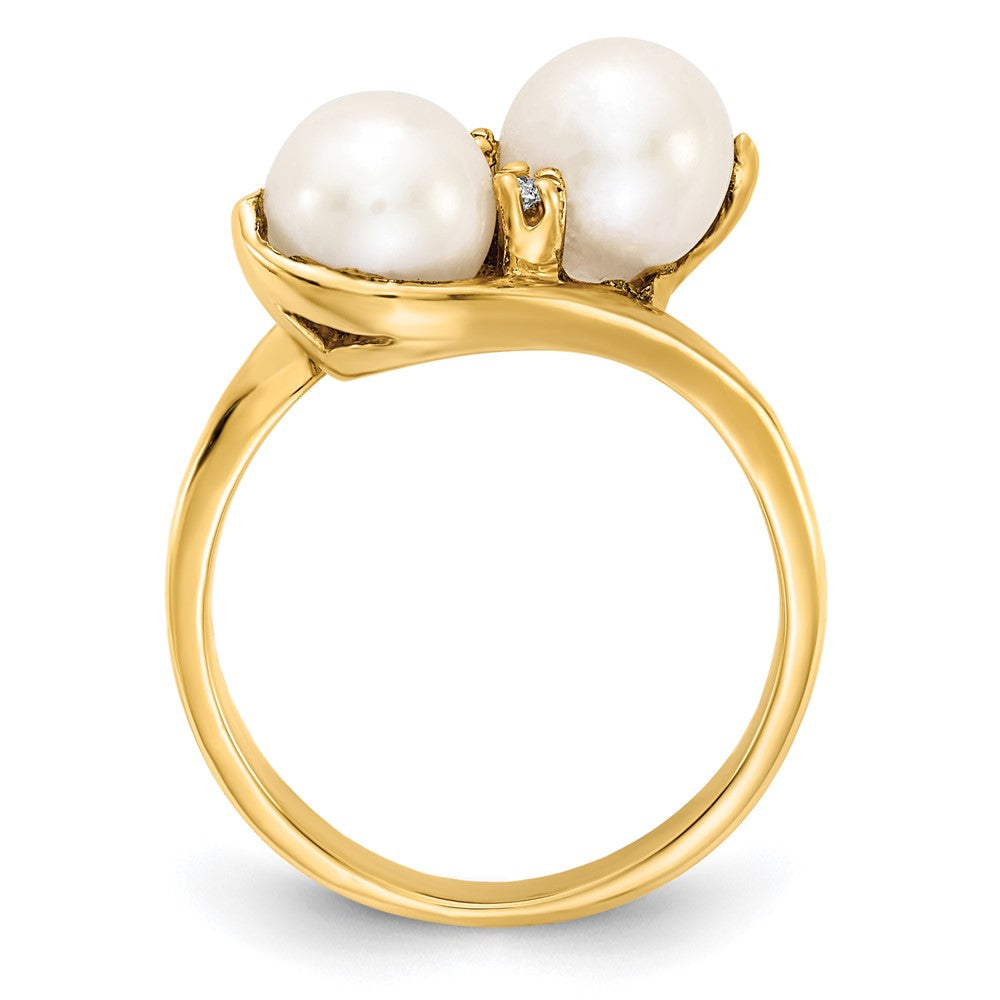 Gold Polished Freshwater Pearl and Diamond Rings