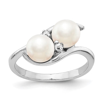 Gold Polished Freshwater Pearl and Diamond Rings