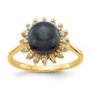14k 7.5mm Black Freshwater Cultured Pearl and 1/4 carat VS Diamond Halo Ring