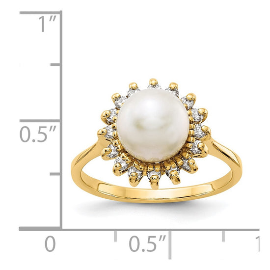 Gold Freshwater Cultured Pearl and Diamond Rings