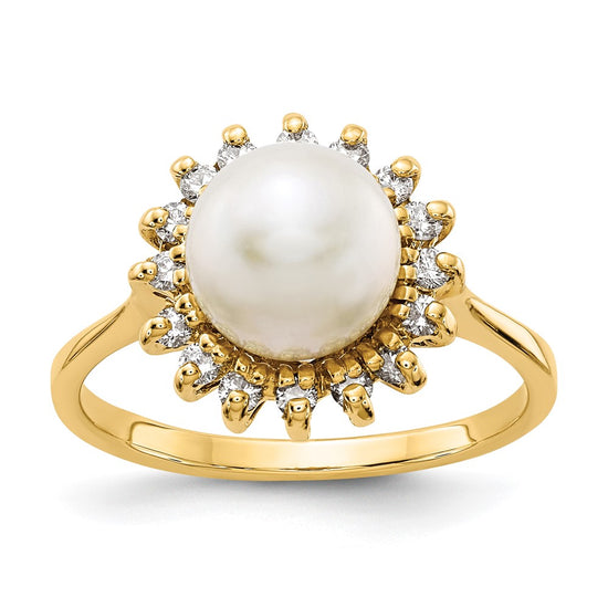 Gold Freshwater Cultured Pearl and Diamond Rings