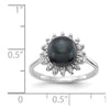 14k White Gold 7.5mm Black Freshwater Cultured Pearl and 1/4 carat AAA Diamond Halo Ring