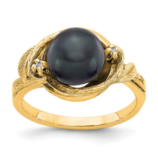 Gold Polished Freshwater Pearl and Diamond Rings