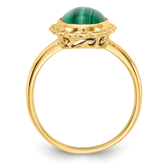 14k 10x8mm Malachite Cabochon Ring