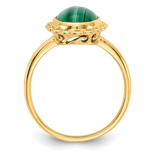 14k 10x8mm Malachite Cabochon Ring