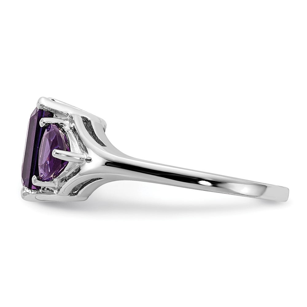 14k White Gold 9x7mm Emerald-cut and 5mm Trillion Amethyst 3-Stone Ring