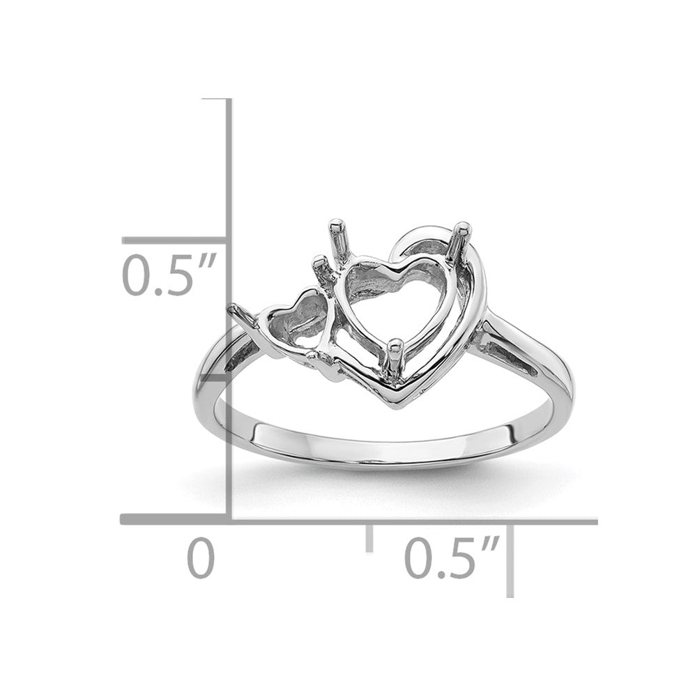 14k White Gold 6mm Heart/4mm Heart Gemstone Ring Mounting