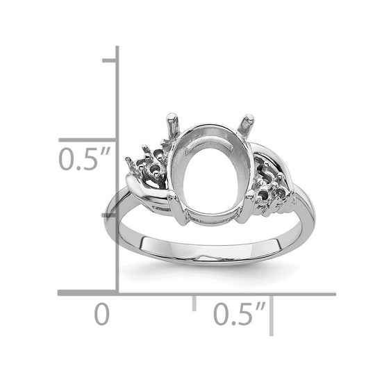 14k White Gold Diamond / 10x8mm Oval Gemstone Ring Mounting