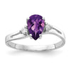 14k White Gold 7x5mm Checker-cut Pear Amethyst and 1/20 carat VS Diamond Ring