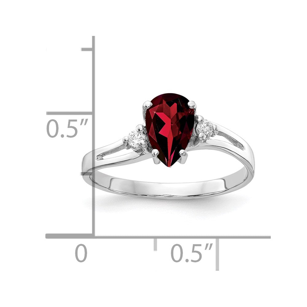 14k White Gold 7x5mm Pear Garnet and 1/20 carat AAA Diamond Ring