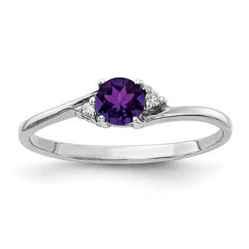 14k White Gold 4mm Amethyst and VS Diamond Ring
