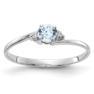 14k White Gold 4mm Round Aquamarine and AA Diamond Ring