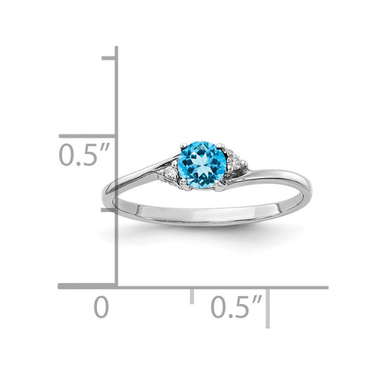 14k White Gold 4mm Blue Topaz and AA Diamond Ring