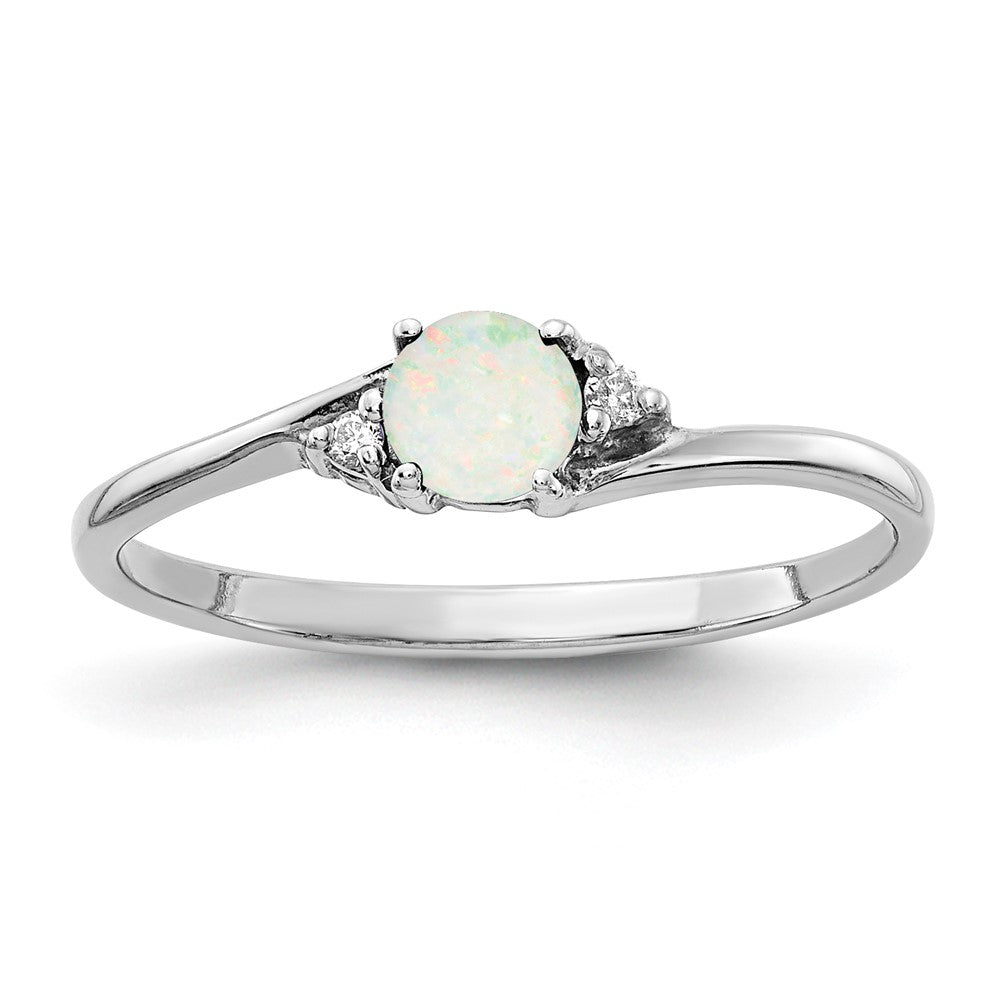 14k White Gold 4mm Round Opal and AA Diamond Ring