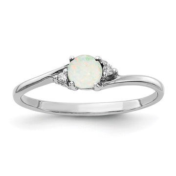 14k White Gold 4mm Round Opal and AA Diamond Ring