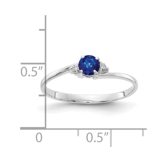 14k White Gold 4mm Round Blue Sapphire and AA Diamond Ring